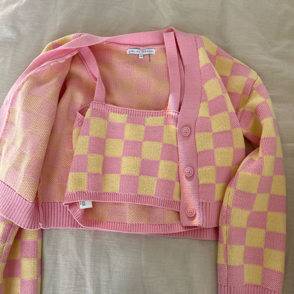 Two piece checkered cardigan and crop top